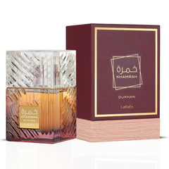Lattafa perfume bottle angled to show glass color and elegant silhouette benefit