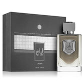 Lattafa Liam Grey front bottle showing sleek design and premium look benefit: visual appeal