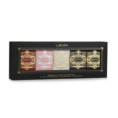 Close-up of Lattafa miniature bottle label highlighting scent identity and premium detailing