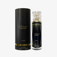 Lattafa Nasmaat side profile highlighting bottle shape and refined finish