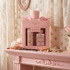 Lattafa Noble Blush 200ml perfumed spray in hand illustrating easy refresh and all-over misting