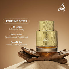 Close-up of saffron and spices representing Lattafa Qaa'ed aromatic top notes benefit