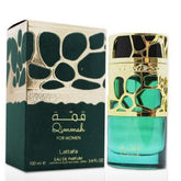 Lattafa Qimmah front bottle view showing elegant packaging and lasting impression