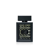 Lattafa Rave Now front bottle view showing sleek black design and bold presence