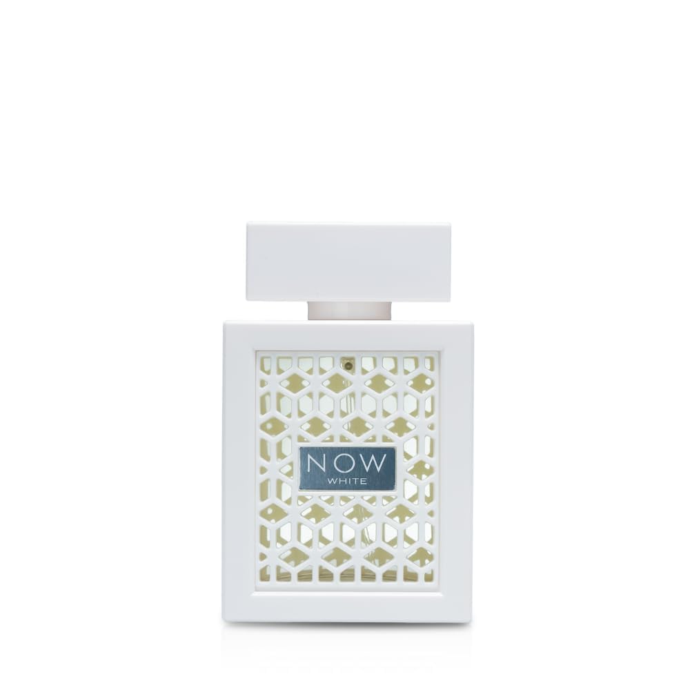 Lattafa Rave Now White front bottle view showing elegant packaging and gift-ready design