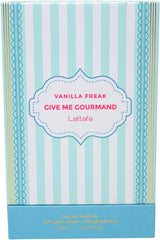 Lattafa Vanilla Freak lifestyle evening scene on dresser suggesting date-night use benefit: warm sophisticated mood