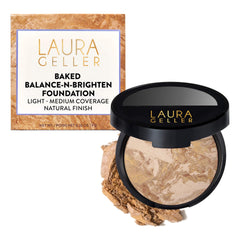 LAURA GELLER front pan shot showing Medium shade and polished finish benefit