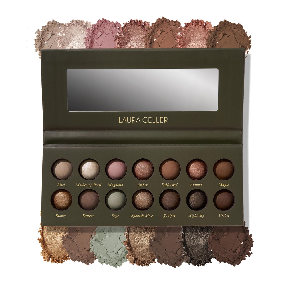 LAURA GELLER palette front open showing 14 shades and easy travel use
