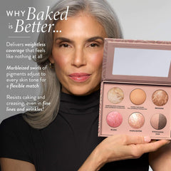 LAURA GELLER close-up of the two baked foundation pans showing texture and blendability