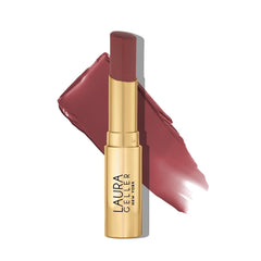LAURA GELLER NEW YORK front view of Plum Happy balm showcasing tube and shade benefit