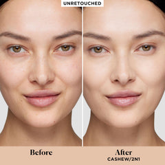 Creamy texture swatch of Laura Mercier foundation showing blendable, hydrating finish