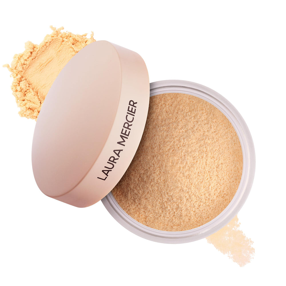 Laura Mercier jar front view showing Ultra-Blur Honey shade and compact benefit