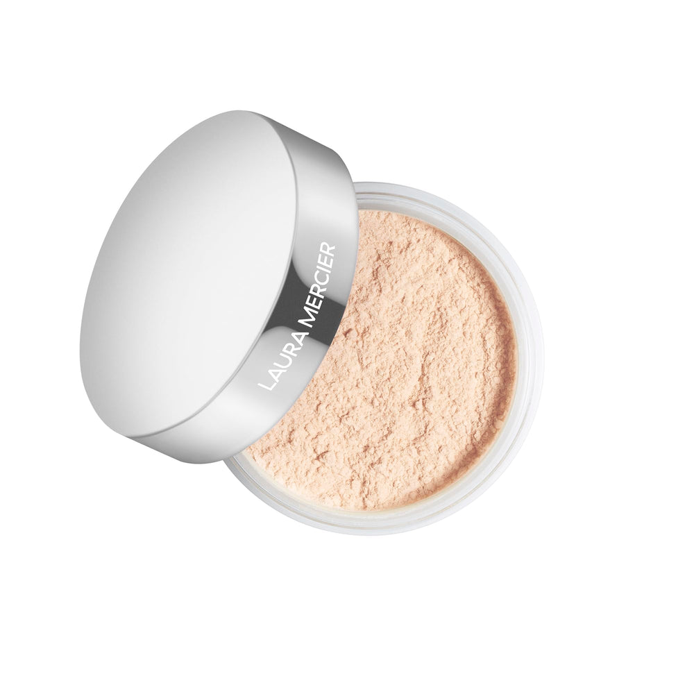 Laura Mercier jar front showing Celestial Light label and neat packaging benefit: clear product identity