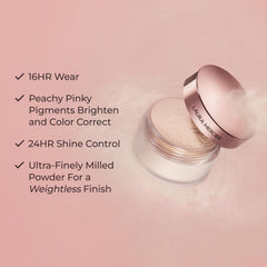 Laura Mercier velour puff detail showing soft applicator for even press-and-roll application