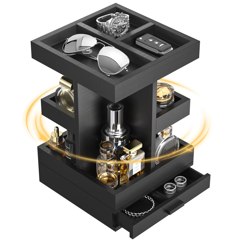 Lavendex front view of rotating cologne organizer showing tidy presentation and quick access