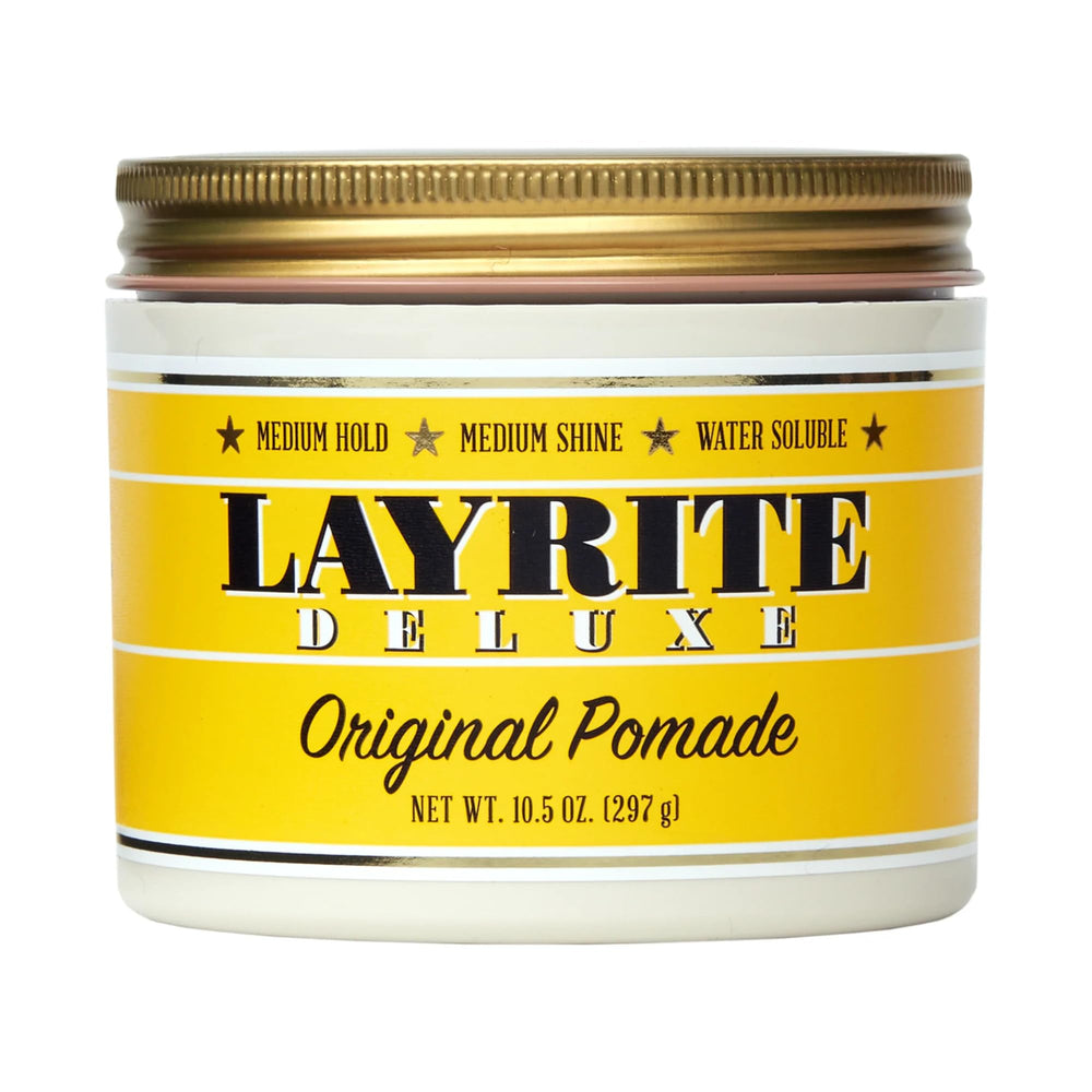 Layrite jar front view showing label and size, convenient for daily grooming