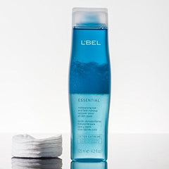 L'Bel Essential on a cotton pad lifting mascara to show gentle removal and minimal rubbing benefit