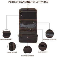 LEATHER VILLAGE interior compartments with canvas lining for protected, organized grooming items