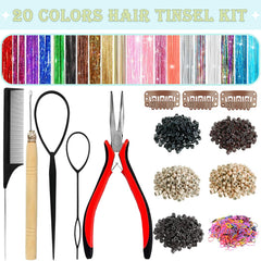 LEDIZE colorful tinsel strands laid out showing 20 colors benefit easy selection