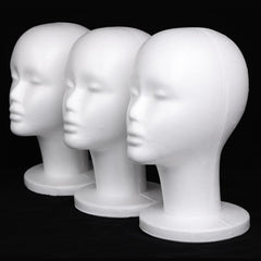 Leeven foam wig head side profile showing natural face contour benefit