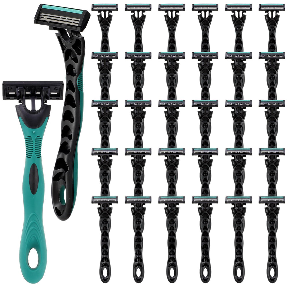Leriton front packaging of 30 individually wrapped disposable razors for long-term convenience