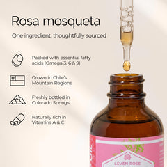 Leven Rose amber glass bottle and cap, protects oil from light damage
