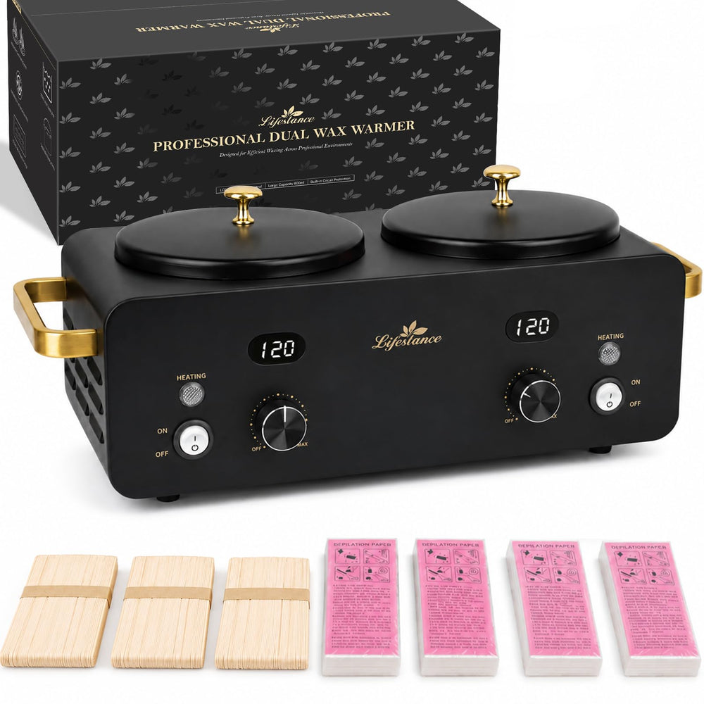 Lifestance dual wax pot front view showing digital display and dual pots for efficient waxing