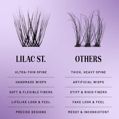 Lilac St cluster lashes held in hand showing scale and user-friendly size