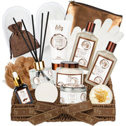 LILY ROY woven gift basket front view showing full 17-piece spa set and presentation
