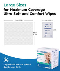 Linzercin wipe being used to cleanse eyelid illustrating safe, gentle debris removal