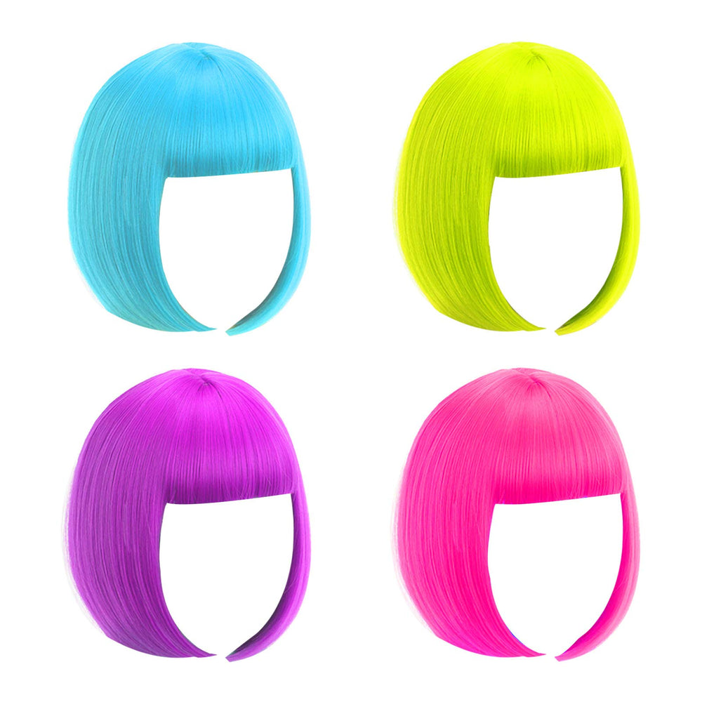 LIULIUBTY front view showing four neon bob wigs, great for group looks