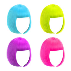 LIULIUBTY front view showing four neon bob wigs, great for group looks