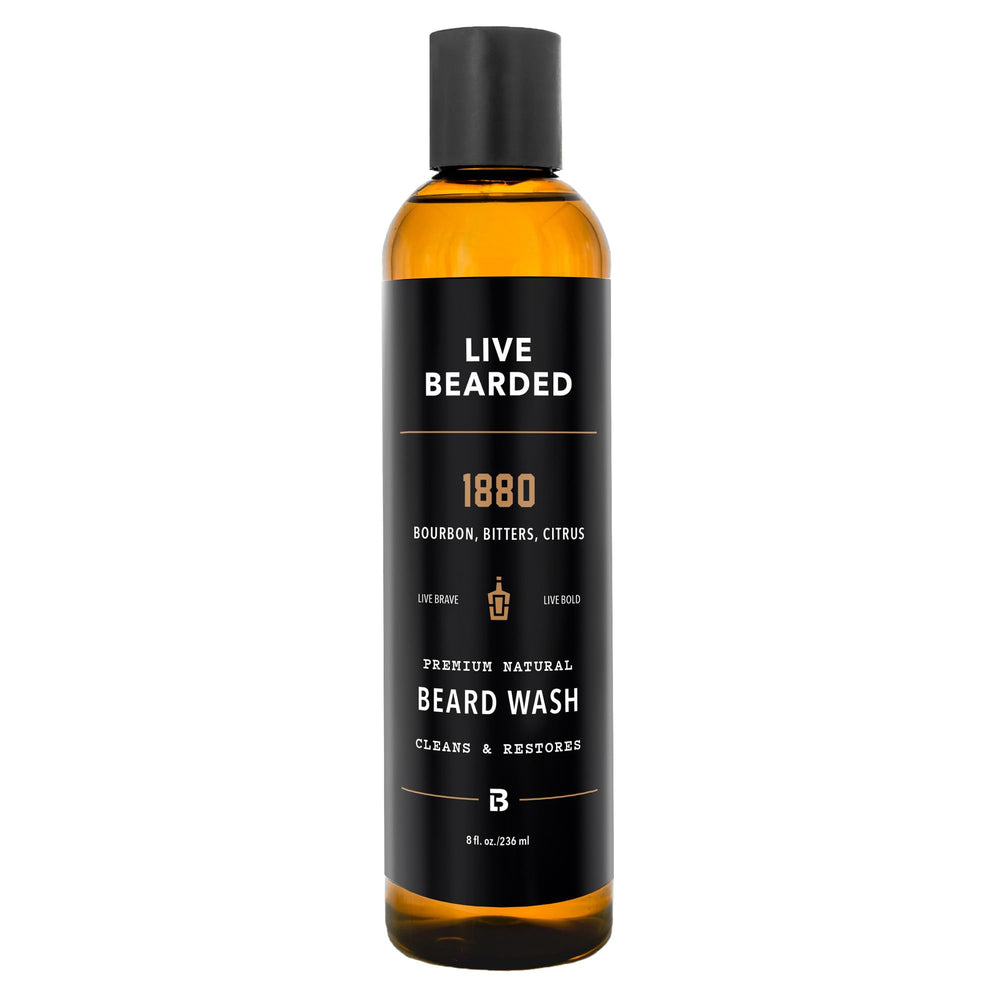 Live Bearded front bottle showing 1880 scent and clear branding for easy recognition