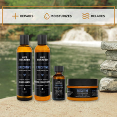 Live Bearded beard oil dropper over beard to hydrate skin and reduce itch
