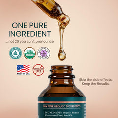 Live Fraiche cold-pressed castor oil glass bottle close-up highlighting purity and quality