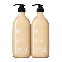 L LUSETA front view of rice water shampoo and conditioner set showing value size and benefit