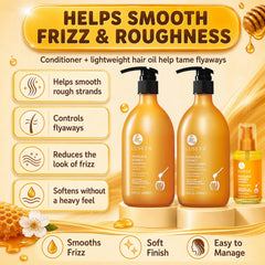 L LUSETA conditioner pouring to show creamy texture and smoothing benefit