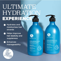 L LUSETA pump dispensing shampoo foam texture demonstrating gentle lather and easy application benefit