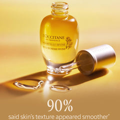 L'OCCITANE oil being applied to cheek for smoother texture and visible glow