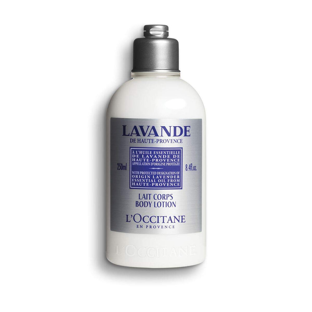 L'Occitane lavender body lotion front packaging showing bottle and calming scent