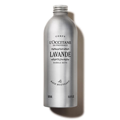 L'OCCITANE bottle front view showing lavender bubble bath packaging and calming scent