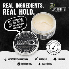 Lockhart's being combed through hair to show strong hold and tidy finish benefit