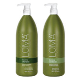 LOMA front duo bottles showing liter size and salon packaging benefit: value