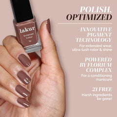 LONDONTOWN manicure swatch on hand showcasing Dirty Chai wearable neutral look