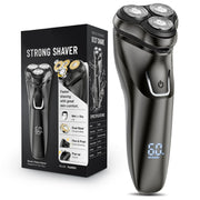 LONKEEN front view of rotary shaver showing ergonomic grip and head for comfortable handling
