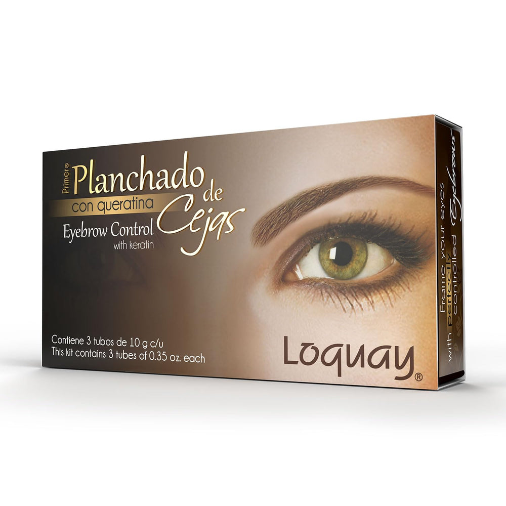 Loquay front packaging showing full professional eyebrow straightening kit benefit neat storage