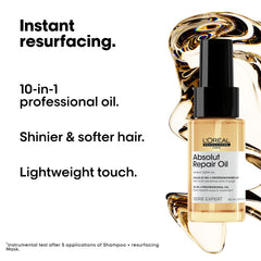 L'Oréal Professionnel oil being applied on hands for easy distribution and detangling