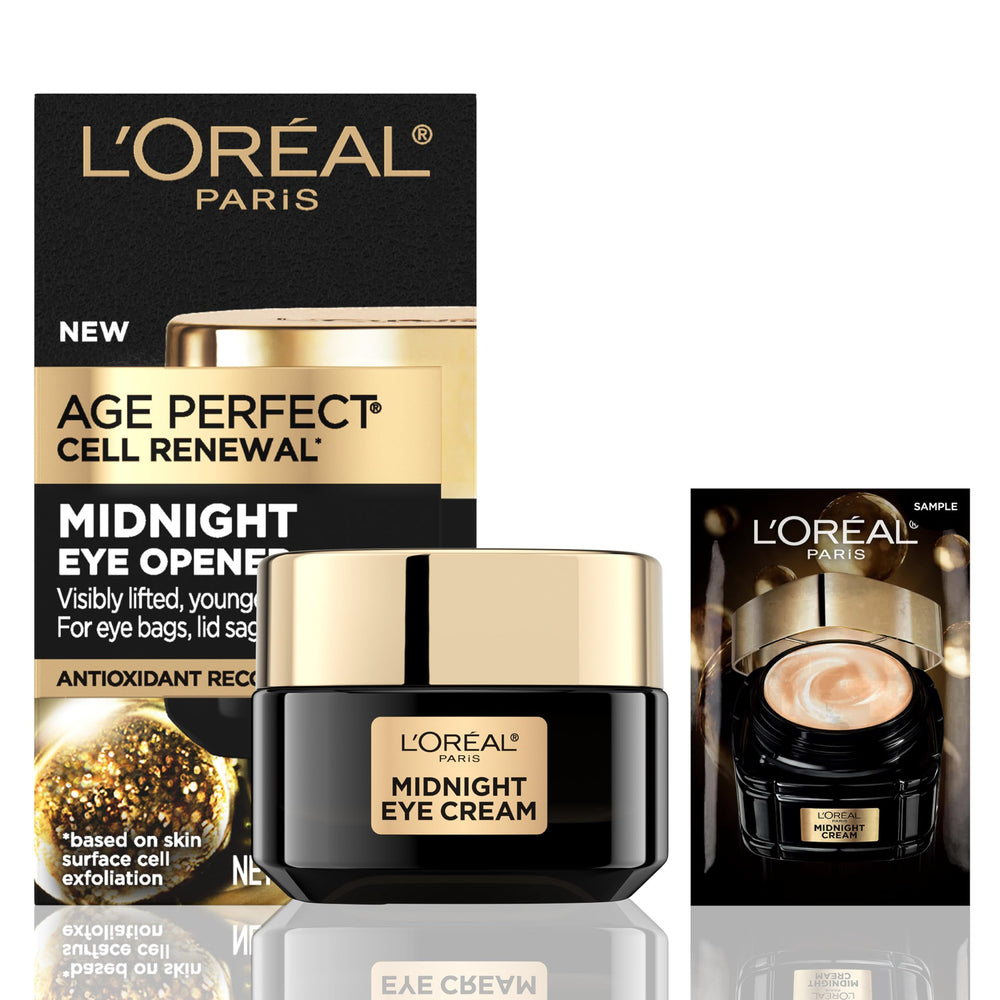 L'Oreal Paris jar front view showing packaging and overnight treatment benefit