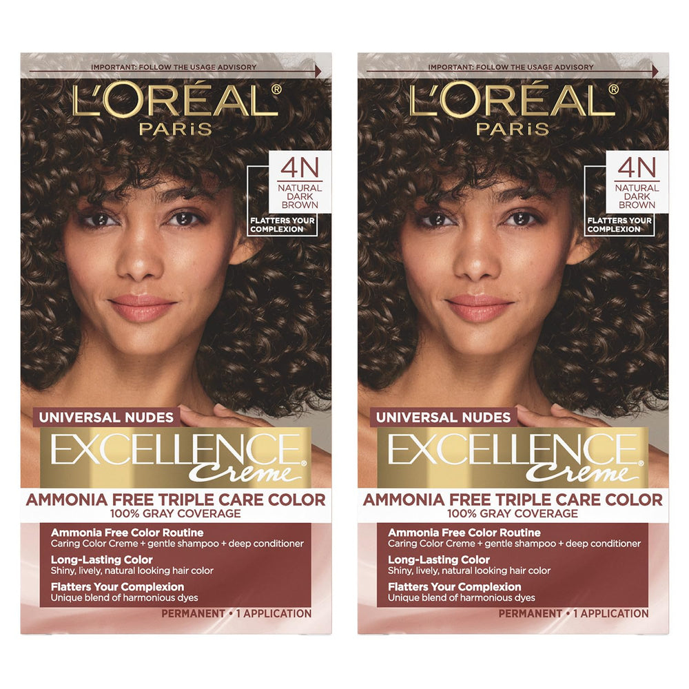L'Oreal Paris box front showing 4N Natural Dark Brown and benefits