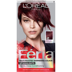 L'Oreal Paris Feria front packaging showing rich mahogany shade and product benefits